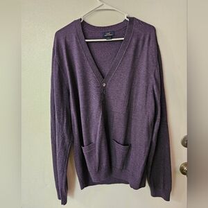 346 Brooks Brothers Purple V-Neck Cardigan Sweater - Merino Wool